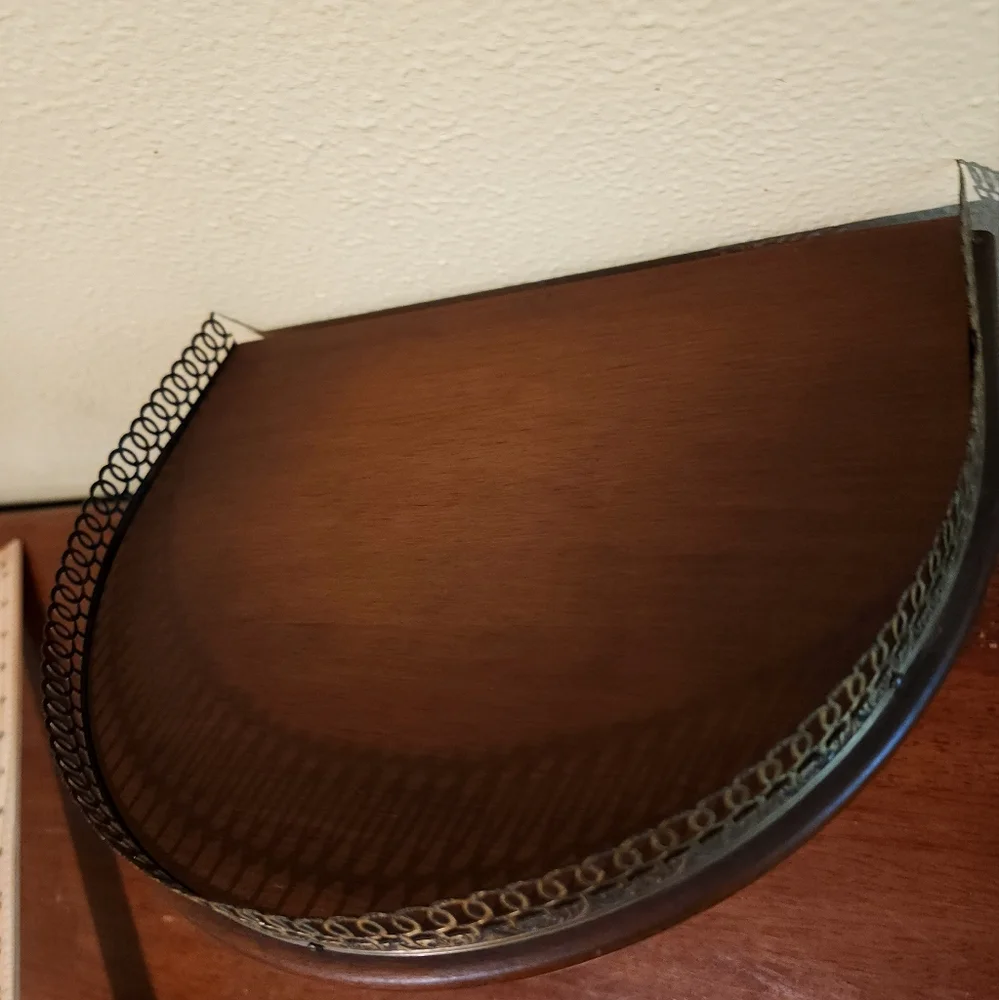 Vintage Wall Mounted Shelf With Brass Trim